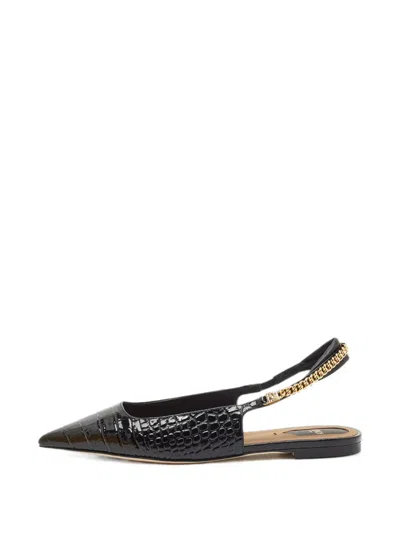 Pre-owned Fendi Colibri Lite Croc-embossed Flats In Black