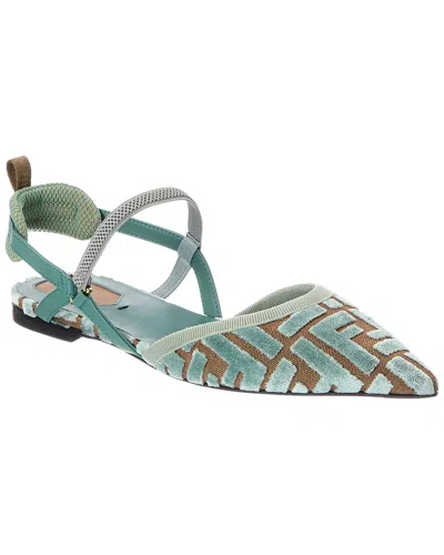 Fendi Colibri Lite Ff Jacquard Velvet Flat In Blue
