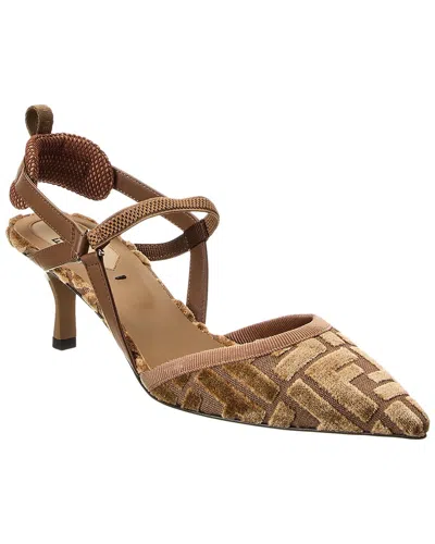 Fendi Colibri Lite Ff Jacquard Velvet Slingback Pump In Brown