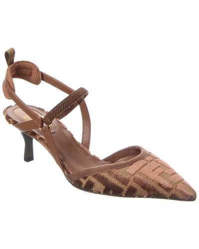Fendi Colibri Lite Ff Jacquard Velvet Slingback Pump In Brown