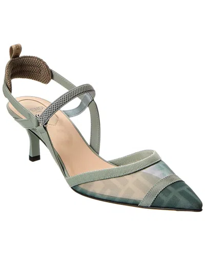 FENDI FENDI COLIBRI LITE FF MESH & LEATHER SLINGBACK PUMP