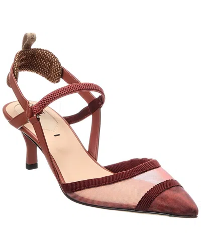Fendi Colibri Lite Ff Mesh & Leather Slingback Pump In Burgundy