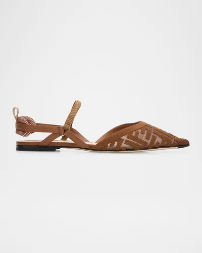 Fendi Colibri Lite Ff Monogram Mesh Slingback Flats In Animal Print