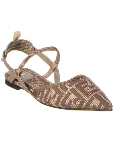 Fendi Embroidered Raffia Ballerinas In Grey