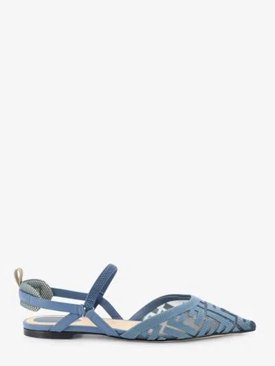 Fendi Colibrì Lite Flat Mesh Slingback With Ff Embroidery In Blue
