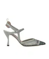 Fendi Matcha Green Ff Mesh High-heel Slingbacks In Gray