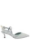 Fendi Light Blue Cotton Medium-heeled Slingbacks In Blue