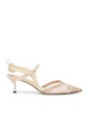 Fendi Black Leather And Mesh Slingbacks With Medium Heel In Nude & Neutrals