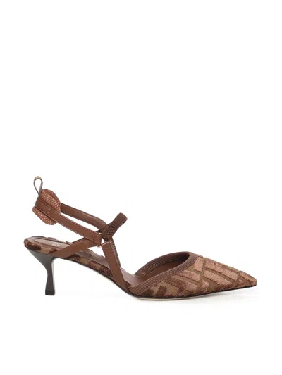 Fendi Colibri Lite Ff Jacquard Velvet Slingback Pump In Brown