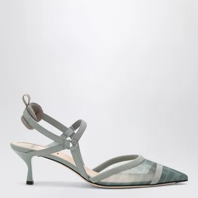 Fendi Colibri Lite Slingback In Green Matcha Ff Mesh Women In Blue