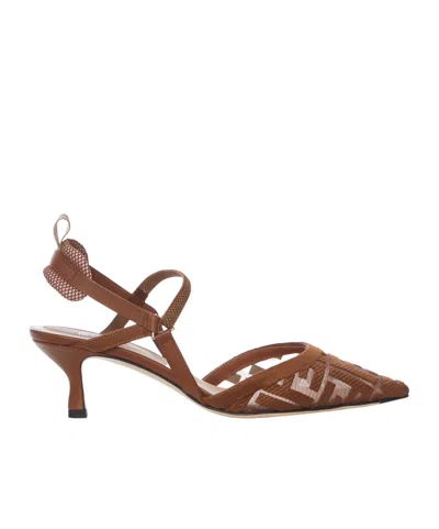 Fendi Colibri Lite Slingback Shoes In Brown