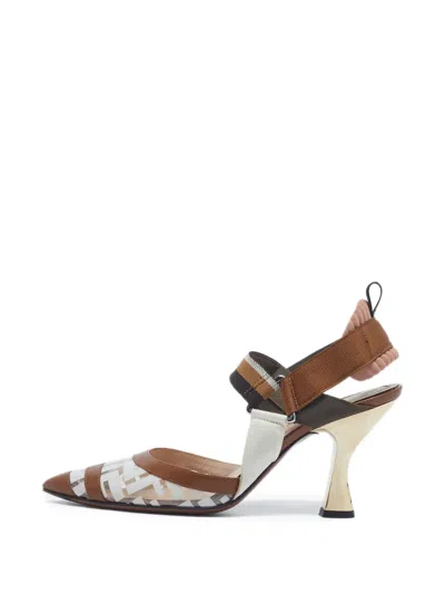 Pre-owned Fendi Colibri Logo-pattern Slingback Pumps In White