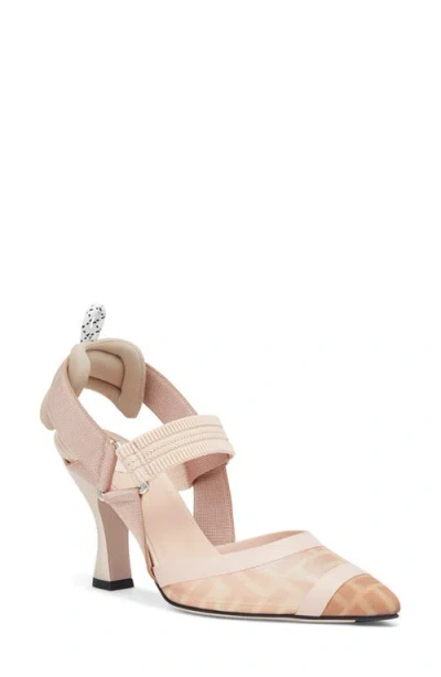 Fendi Colibri Ff Mesh & Leather Slingback Pump In Rose/nude