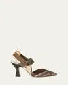 Fendi High-heeled Mesh And Multicolor Ayers Leather Slingbacks In Brown