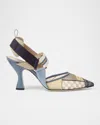Fendi Colibri Patchwork Mesh Slingback Pumps In Multi
