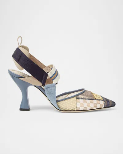 Fendi Colibri Patchwork Mesh Slingback Pumps In Multi