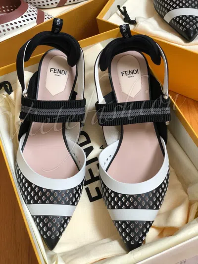 Pre-owned Fendi Colibri Perforated Slingback Pumps In Black