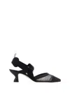 Fendi Black Leather And Mesh Slingbacks With Medium Heel In Nero Nero+nero