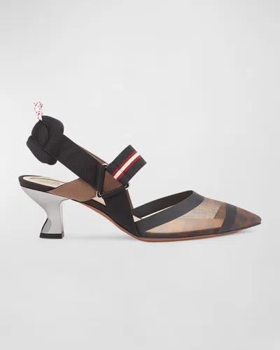 FENDI COLIBRI RUNWAY MESH FF SLINGBACK PUMPS