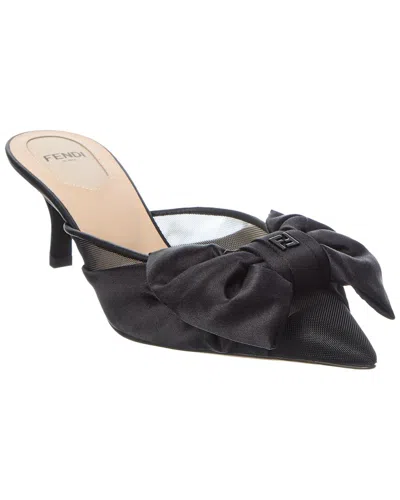 Fendi Colibri Satin & Mesh Slingback Mule In Black