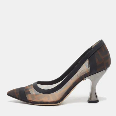 Pre-owned Fendi Colibri Size 35 Black/beige Leather And Net Pumps