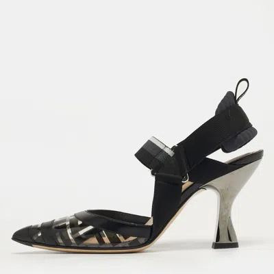 Pre-owned Fendi Colibri Size 36 Black/white Pvc And Leather Slingback Pumps