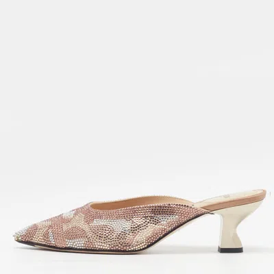 Pre-owned Fendi Colibri Size 36.5 Beige Crystal Embellished Mesh Mules
