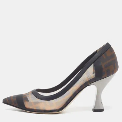 Pre-owned Fendi Colibri Size 37 Black Leather And Net Pumps