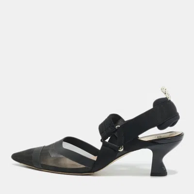 Pre-owned Fendi Colibri Size 37 Black Mesh Slingback Pumps