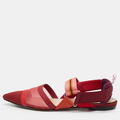 Pre-owned Fendi Colibri Size 37 Red Mesh And Fabric Slingback Flats