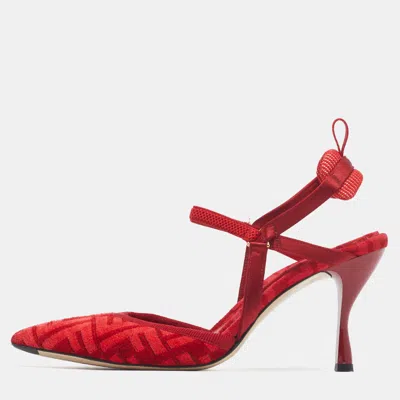 Pre-owned Fendi Colibri Size 38 Red Velvet Slingback Pumps