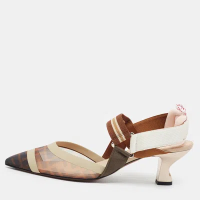 Pre-owned Fendi Colibri Size 40 Multicolor Leather And Mesh Slingback Pumps