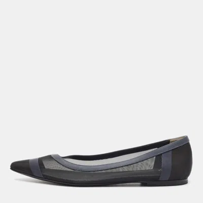 Pre-owned Fendi Colibri Size 40 Navy Blue/black Net And Synthetic Leather Ballet Flats