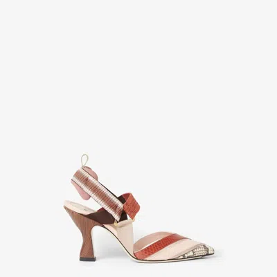 Fendi High-heeled Mesh And Multicolor Ayers Leather Slingbacks