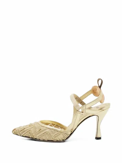 Pre-owned Fendi Colibri Slingback Heeled Pumps In Gold