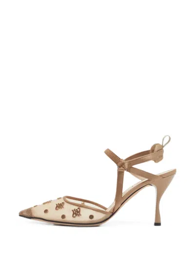 Pre-owned Fendi Colibri Slingback Heeled Pumps In Neutral
