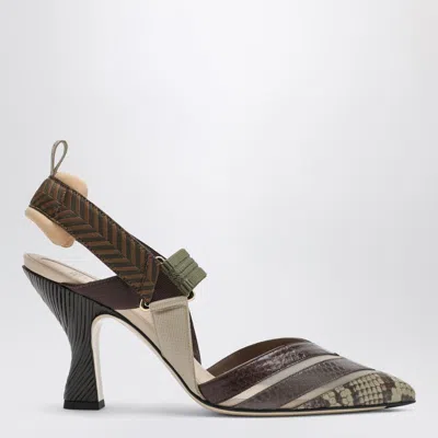Fendi Colibrì Slingback In Mesh And Multicoloured Ayers In White