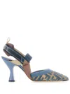 Fendi Colibrì Pumps With Curved Heel And Textured Fabric In Blue