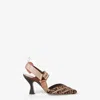 Fendi High-heeled Mesh And Multicolor Cavallino Calfskin Slingbacks In Brown