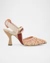 Fendi Pink Ff Embroidery High-heeled Slingbacks In F1st1 Balrose Rose Brose