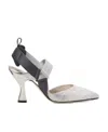 Fendi Colibri Crystal Ff Sporty Slingback Pumps In Gray