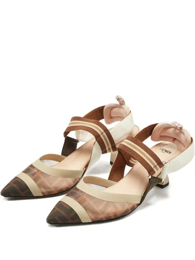 Pre-owned Fendi Colibri Slingback Pumps In Neutral