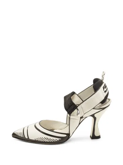 Pre-owned Fendi Colibri Slingback Pumps In White