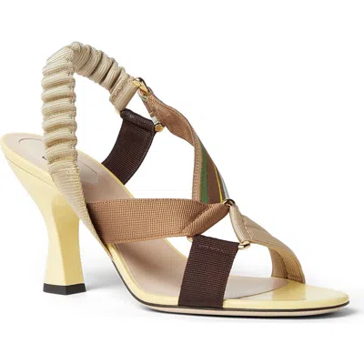 Fendi Iconic Colibri Yellow Leather And Multicolour Fabric Sandals