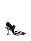 Fendi Slingback Brown Nylon Sandals In Black