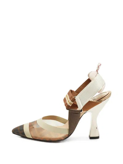Pre-owned Fendi Colibri Two-tone Slingback Heeled Pumps In Brown