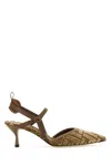 Fendi Cotton And Raffia Slingback With Jacquard Ff Motif In Cappuccino