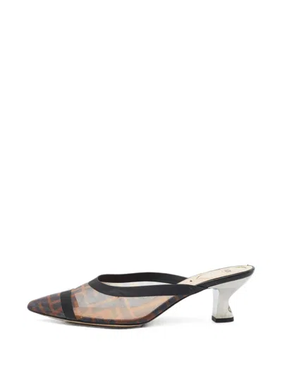 Pre-owned Fendi Colibri Zucca Heeled Mules In Neutrals