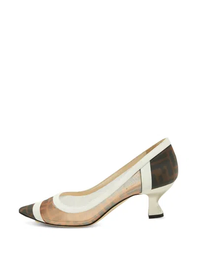 Pre-owned Fendi Colibri Zucca Mesh Pumps In White