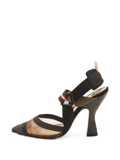 Pre-owned Fendi Colibri Zucca Mesh Slingback Pumps In Black
